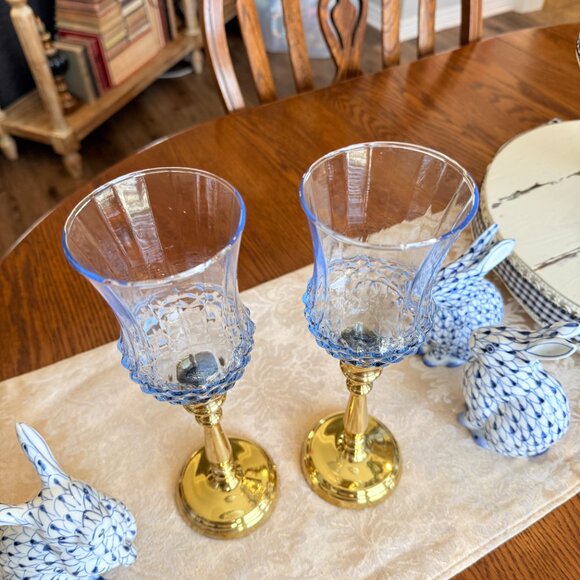 Vintage Brass and Blue Glass Candle holders - Picture 4 of 12